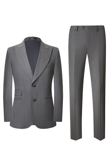 Cinzento 2 Peças Pico Lapela Single Peito Masculino Prom Suits